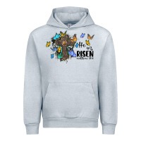 Heather Grey he is risen matthew 28 6 cross with butterflies cowhide background Urban Hoodie - BarkalooDesign