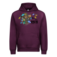 Mauve Wine he is risen matthew 28 6 cross with butterflies cowhide background Urban Hoodie - BarkalooDesign