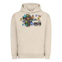 Pigment French Oak he is risen matthew 28 6 cross with butterflies cowhide background Urban Hoodie - BarkalooDesign