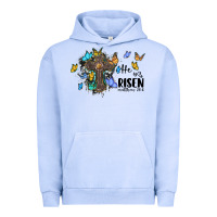 Pigment Grape Ice he is risen matthew 28 6 cross with butterflies cowhide background Urban Hoodie - BarkalooDesign