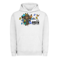 He Is Risen Matthew 28 6 Cross With Butterflies Cowhide Background Urban Hoodie | Teevron