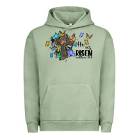Pigment Oil Green he is risen matthew 28 6 cross with butterflies cowhide background Urban Hoodie - BarkalooDesign