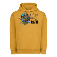 Pigment Peanut Butter he is risen matthew 28 6 cross with butterflies cowhide background Urban Hoodie - BarkalooDesign