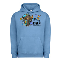 Pigment Pebble Blue he is risen matthew 28 6 cross with butterflies cowhide background Urban Hoodie - BarkalooDesign