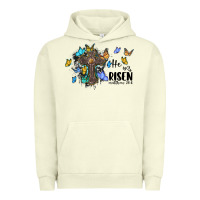 Pigment Pistachio he is risen matthew 28 6 cross with butterflies cowhide background Urban Hoodie - BarkalooDesign