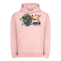 Pigment Salmon he is risen matthew 28 6 cross with butterflies cowhide background Urban Hoodie - BarkalooDesign