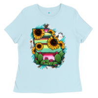 Baby Blue Georgia Map Sunflower Cactus Serape Ladies Tee - RanaPortraitStore