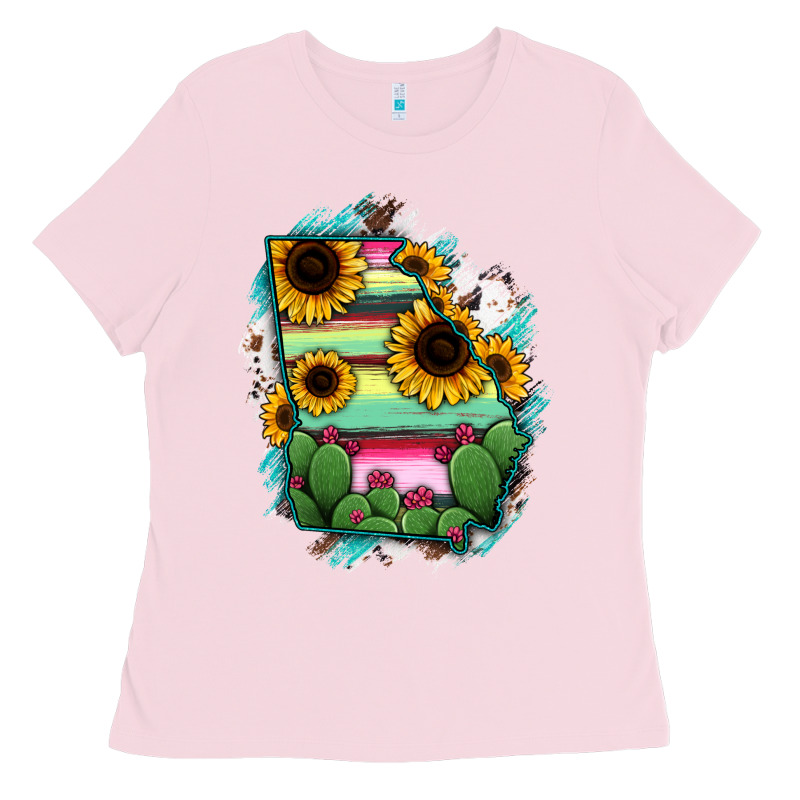 Georgia Map Sunflower Cactus Serape Ladies Tee by RanaPortraitStore | Teevron