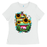 White Georgia Map Sunflower Cactus Serape Ladies Tee - RanaPortraitStore