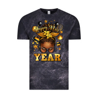 Cloud Black happy new year afro messy bun Vintage Tee - texasbilliewilder