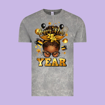 Happy New Year Afro Messy Bun Vintage Tee Designed By Texasbilliewilder