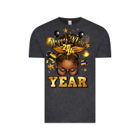 Vintage Black happy new year afro messy bun Vintage Tee - texasbilliewilder