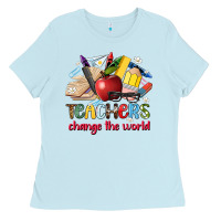 Baby Blue teachers change the world Ladies Tee - Artiststas