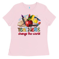 Bubblegum Pink teachers change the world Ladies Tee - Artiststas