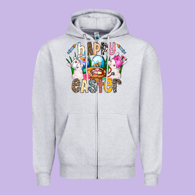 Happy Easter Zipper Hoodie Designed By Cowhidedigitalart