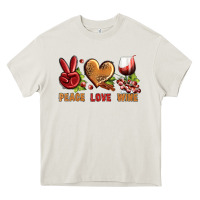 Cream Peace Love Wine Heavy Core Tee - BundleAndBundleShop