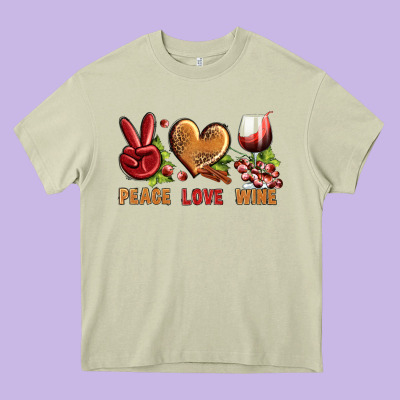 Peace Love Wine Heavy Core Tee Designed By Bundleandbundleshop
