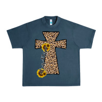 Midnight Navy he is risen leopard cross Urban Heavy Tee - JahusDesignShop