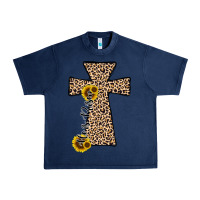 Navy he is risen leopard cross Urban Heavy Tee - JahusDesignShop