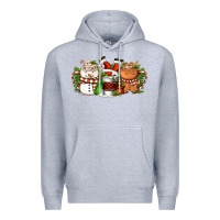 Heather Grey Christmas coffee cups Premium Hoodie - FaDigitalArtStudio