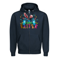 Navy Happy Easter Gamer Zipper Hoodie - CowhideDigitalArt