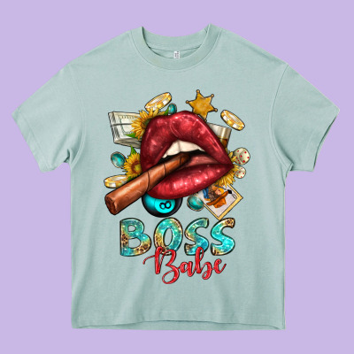 Western Boss Babe Cigar Lip Heavy Core Tee Designed By Bundleandbundleshop