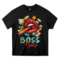 Black Western Boss Babe Cigar Lip Heavy Core Tee - BundleAndBundleShop