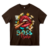 Chocolate Brown Western Boss Babe Cigar Lip Heavy Core Tee - BundleAndBundleShop