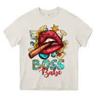 Cream Western Boss Babe Cigar Lip Heavy Core Tee - BundleAndBundleShop