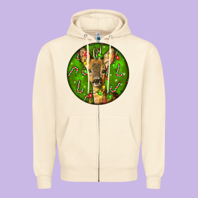 Red Brocket Deer Christmas Zipper Hoodie Designed By Lillyallendesigns