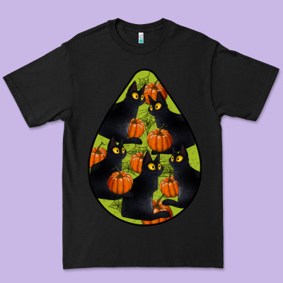 Black Cat Halloween Teardrop Premium Tee Designed By Lillyallendesigns