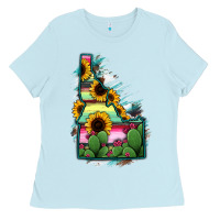 Baby Blue Idaho Map Sunflower Cactus Serape Ladies Tee - RanaPortraitStore
