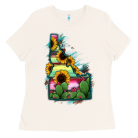Bone Idaho Map Sunflower Cactus Serape Ladies Tee - RanaPortraitStore