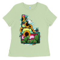 Matcha Idaho Map Sunflower Cactus Serape Ladies Tee - RanaPortraitStore