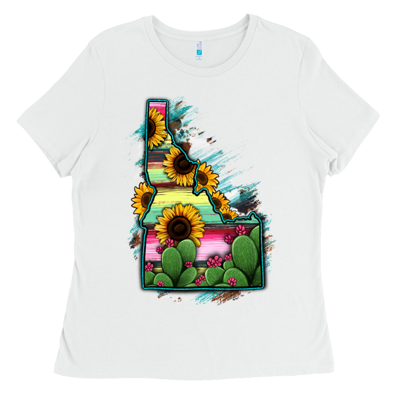 Idaho Map Sunflower Cactus Serape Ladies Tee by RanaPortraitStore | Teevron