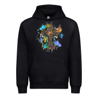Black cross with butterflies cowhide background Urban Hoodie - BarkalooDesign