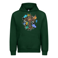 Forest Green cross with butterflies cowhide background Urban Hoodie - BarkalooDesign