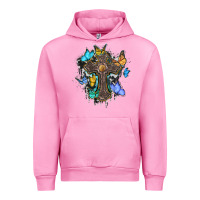 Fuchsia Pink cross with butterflies cowhide background Urban Hoodie - BarkalooDesign