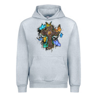 Heather Grey cross with butterflies cowhide background Urban Hoodie - BarkalooDesign