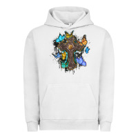 Pigment Lunar Rock cross with butterflies cowhide background Urban Hoodie - BarkalooDesign