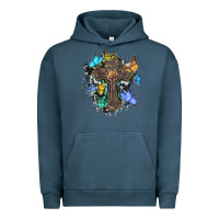 Pigment Midnight Navy cross with butterflies cowhide background Urban Hoodie - BarkalooDesign
