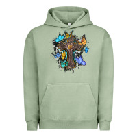 Pigment Oil Green cross with butterflies cowhide background Urban Hoodie - BarkalooDesign
