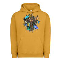 Pigment Peanut Butter cross with butterflies cowhide background Urban Hoodie - BarkalooDesign