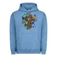 Pigment Pebble Blue cross with butterflies cowhide background Urban Hoodie - BarkalooDesign