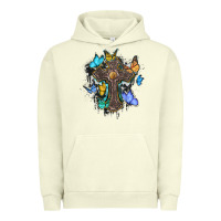 Pigment Pistachio cross with butterflies cowhide background Urban Hoodie - BarkalooDesign