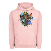 Pigment Salmon cross with butterflies cowhide background Urban Hoodie - BarkalooDesign