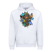 White cross with butterflies cowhide background Urban Hoodie - BarkalooDesign