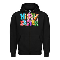 Black Happy Easter Zipper Hoodie - CowhideDigitalArt