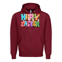 Burgundy Happy Easter Zipper Hoodie - CowhideDigitalArt