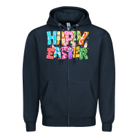 Navy Happy Easter Zipper Hoodie - CowhideDigitalArt